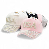 "USA" BLING STONE BASEBALL CAP WHOLESALE BY DOZEN(12PCS)